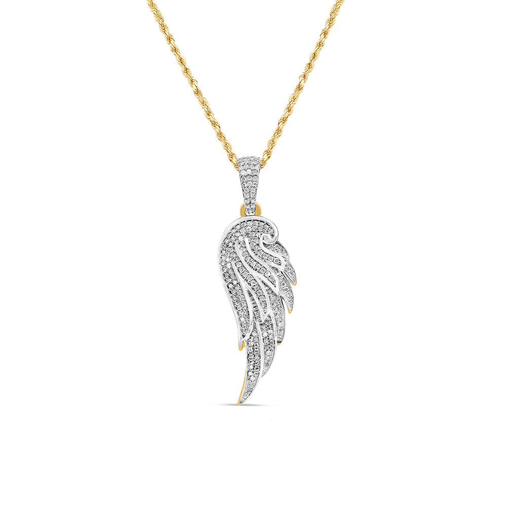 Small 'Wing' Pendant with Necklace | 10K Yellow Gold | 12.43MM| 0.56CT