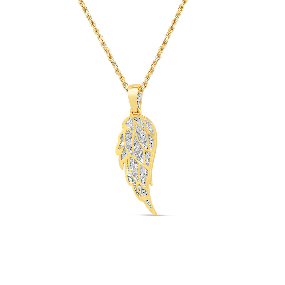 Small 'Wing' Pendant with Necklace | 10K Yellow Gold | 12.43MM| 0.56CT
