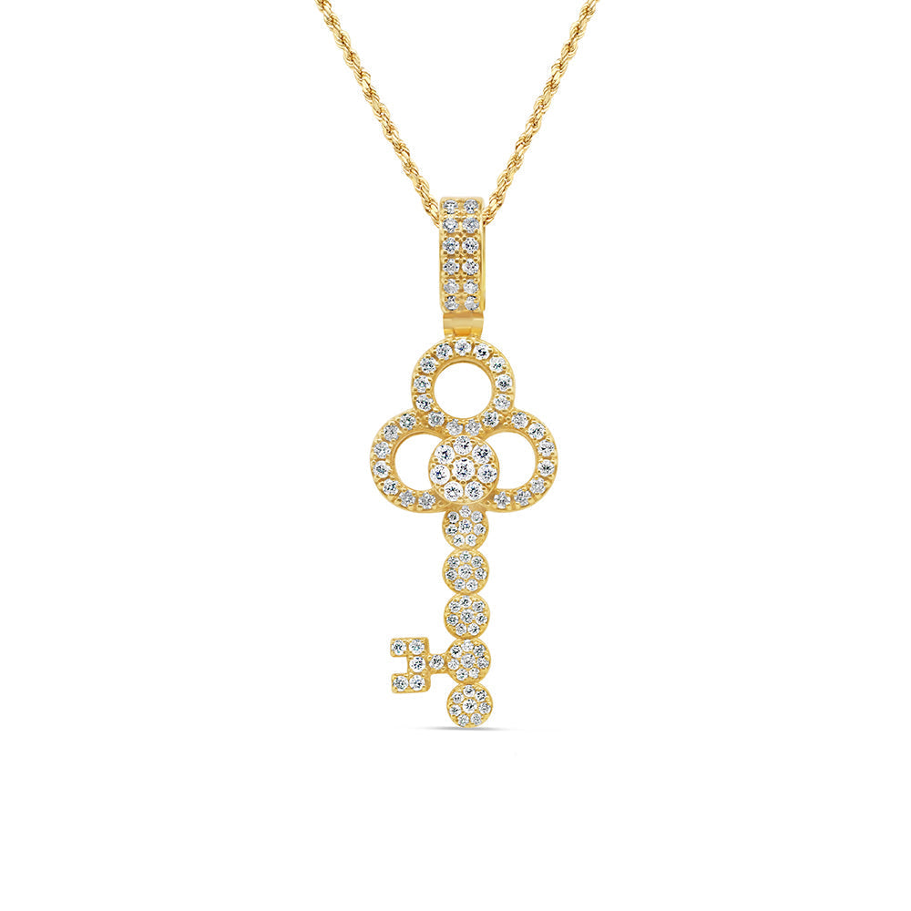 Solid Gold Key Pendant with Necklace | 14K Gold | 17.30MM| 1.50CT