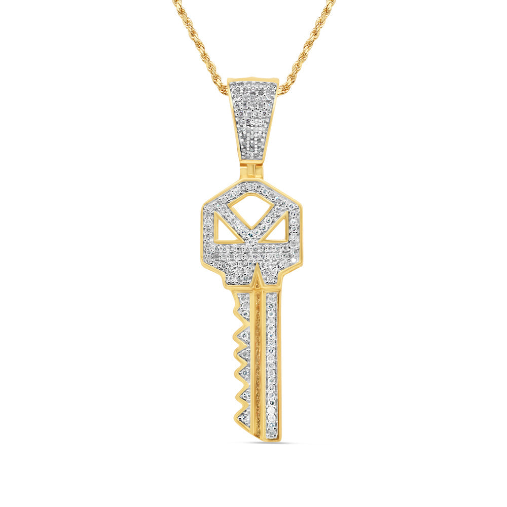 Key Pendant with Necklace | 10K Yellow Gold | 12.95MM| 0.65CT
