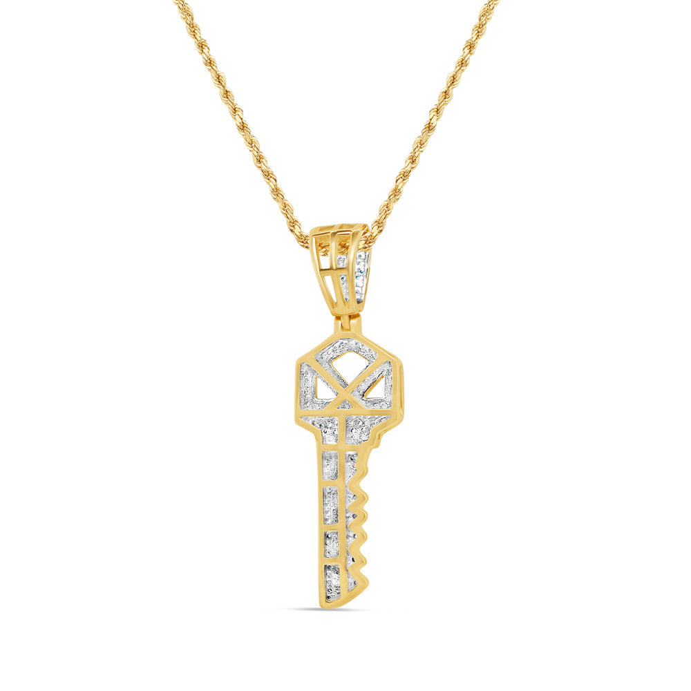 Key Pendant with Necklace | 10K Yellow Gold | 12.95MM| 0.65CT
