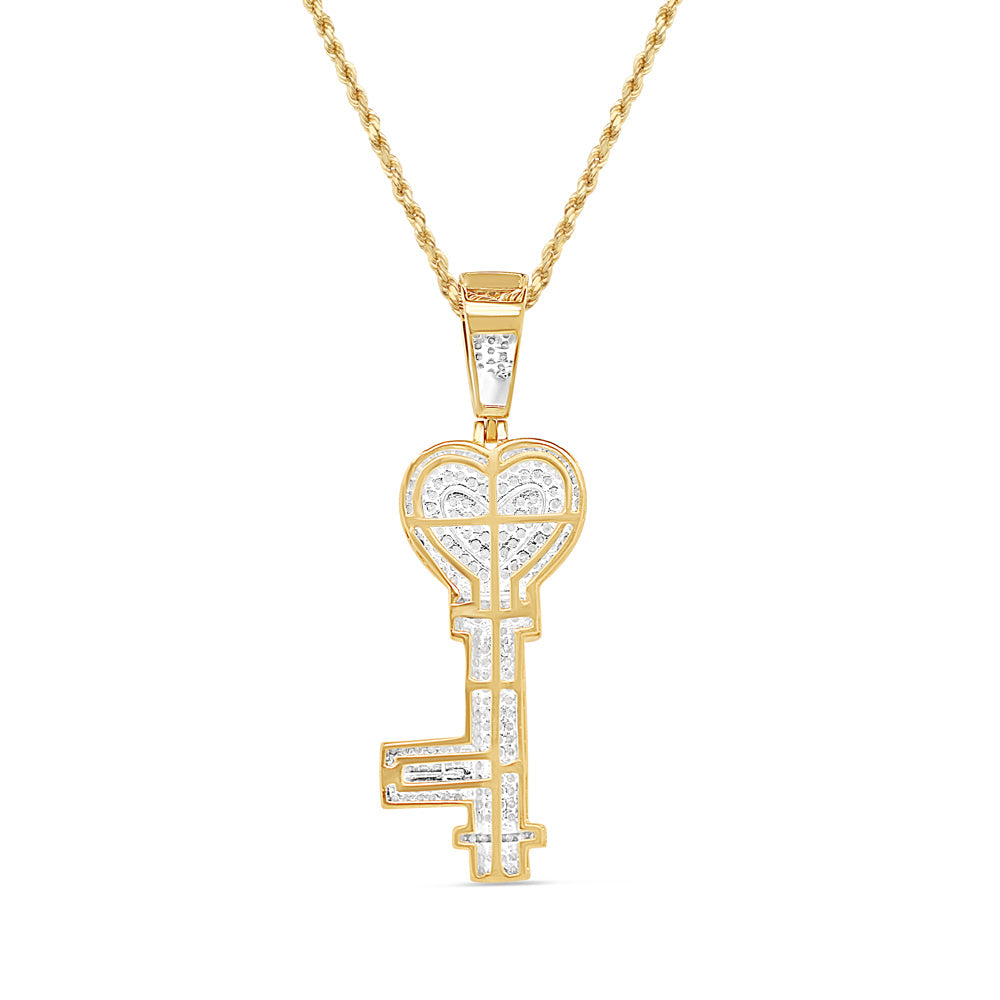 Mini Cross in Heart Key Pendant with Necklace | 10K Yellow Gold | 15.09MM| 1.34CT