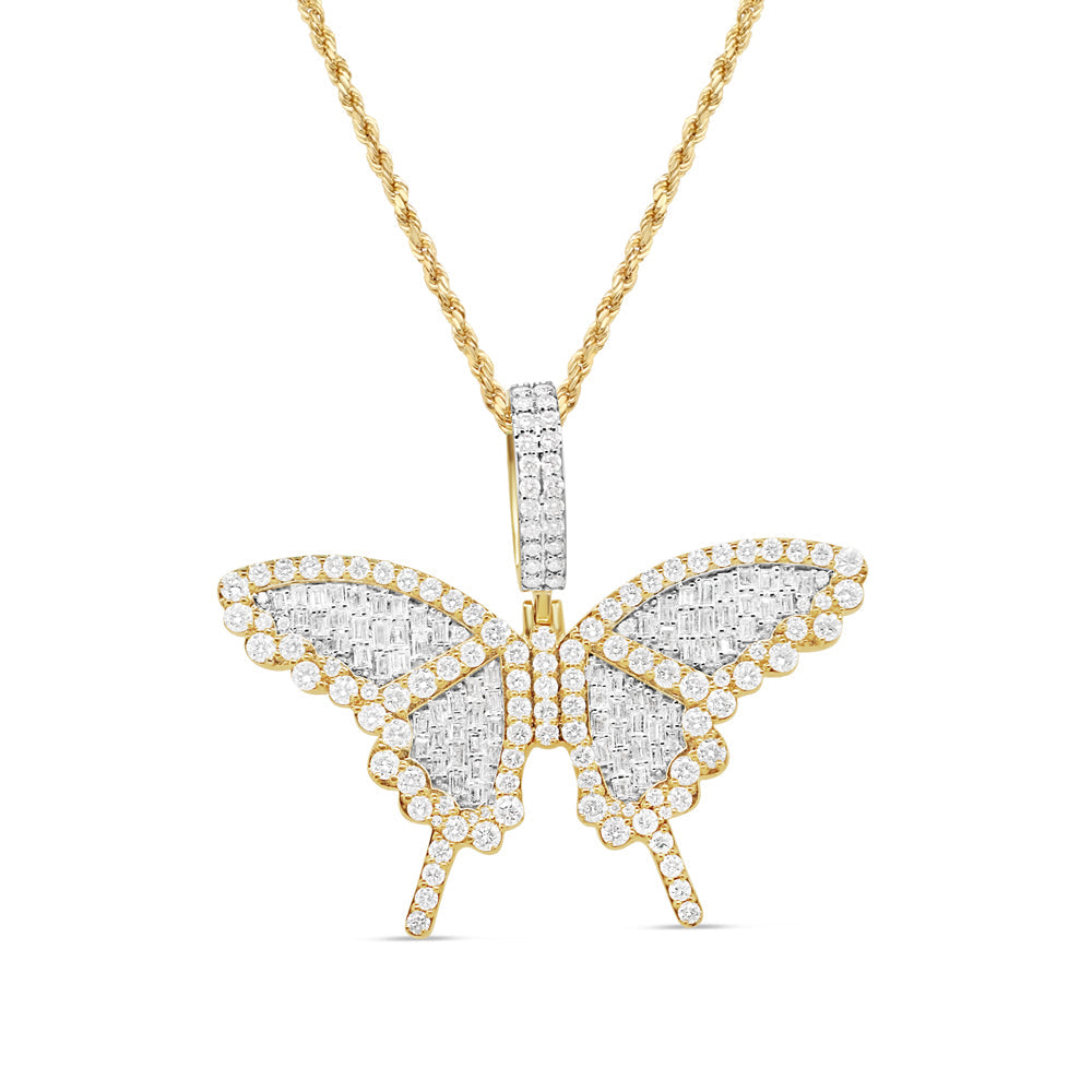 Large Butterfly in Diamonds Pendant with Necklace | 10K Yellow Gold | 38MM | 2.09CT