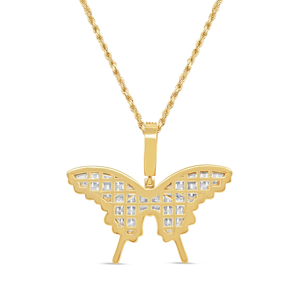 Large Butterfly in Diamonds Pendant with Necklace | 10K Yellow Gold | 38MM | 2.09CT