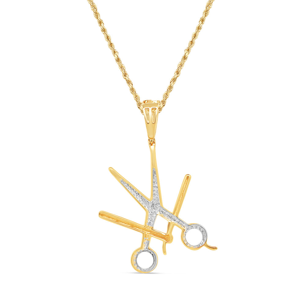 Barber Set - 'Blade + 'Scissors Pendant with Chain | 10K Yellow Gold | 23.70MM | .10CT