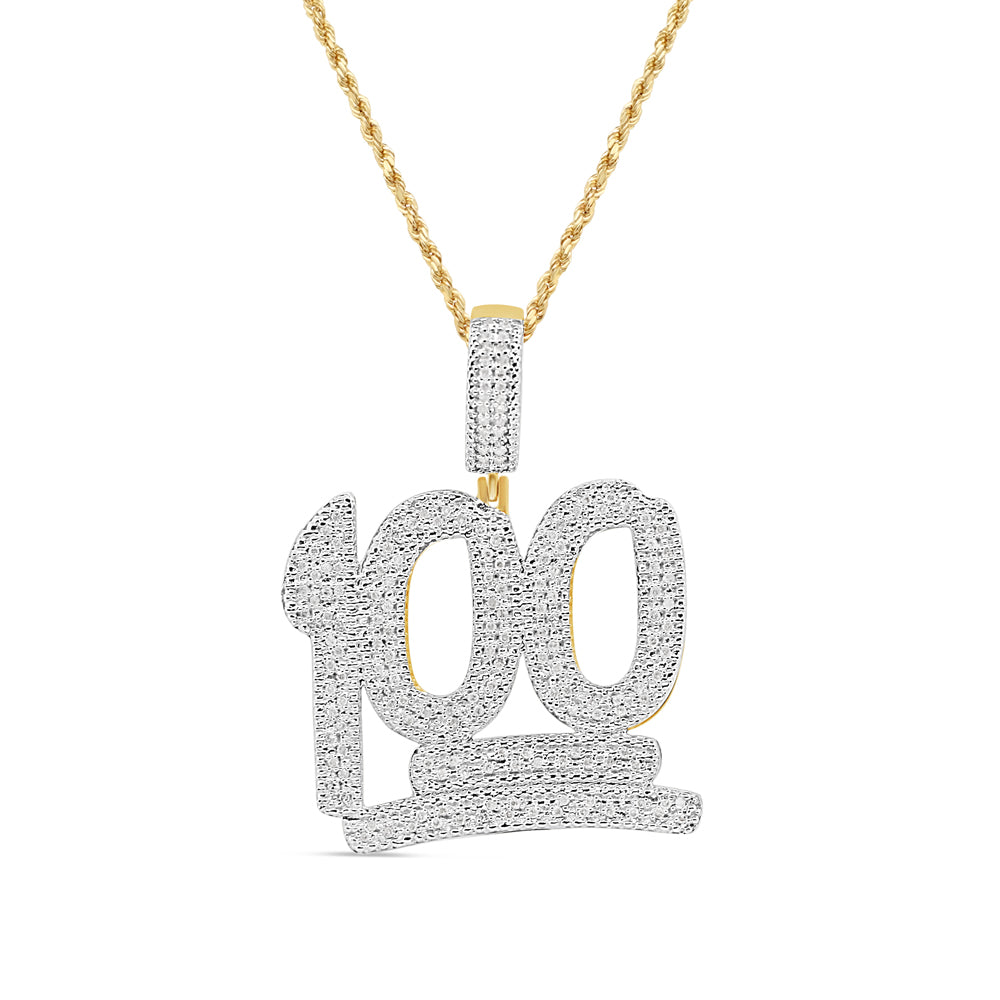Large 100 Pendant with Chain | 10K Yellow Gold | 32.86MM | 0.57CT