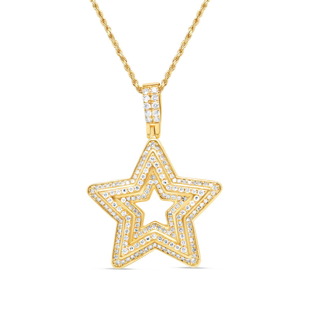 3D Star Pendant with Necklace | 14K Yellow Gold | 27.70MM | 0.90CT
