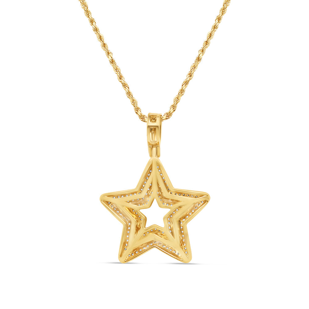 3D Star Pendant with Necklace | 14K Yellow Gold | 27.70MM | 0.90CT