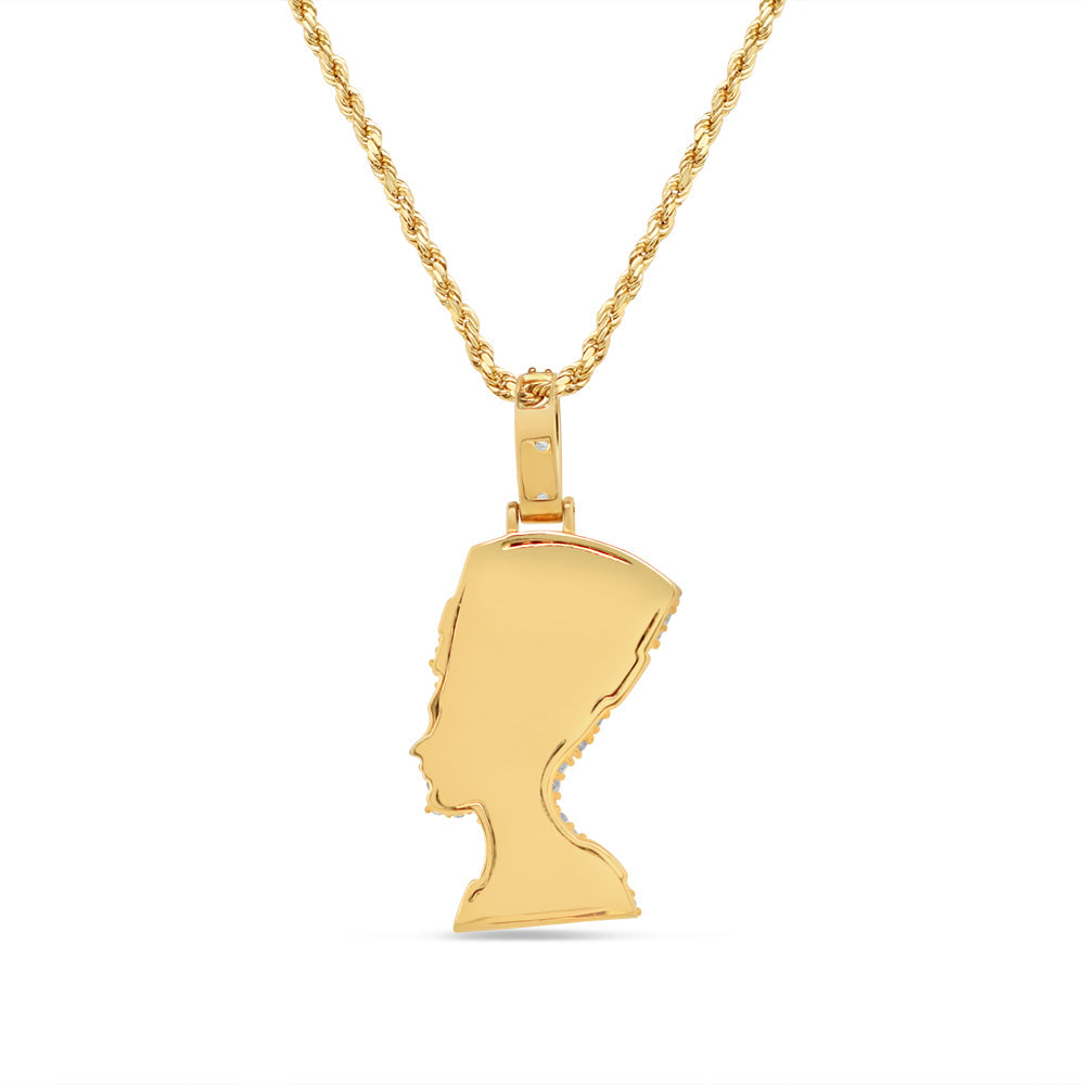 Nefertiti Head with Necklace | Color Diamonds| 14K Yellow Solid Gold | 18.05MM | 1.36CT