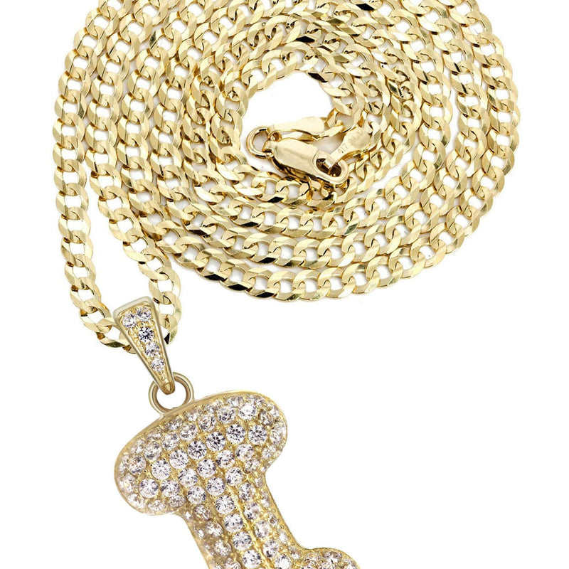 10K Yellow Gold Bubble Letter "I" CZ Necklace | Appx. 12.6 Grams