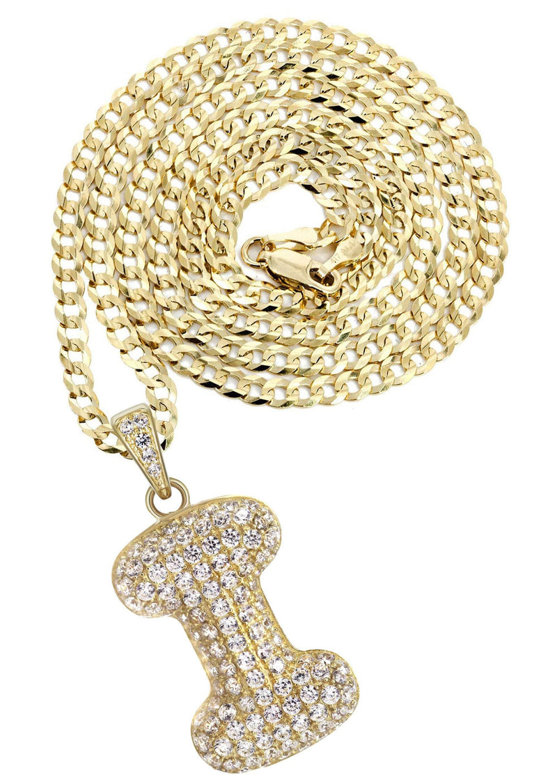 10K Yellow Gold Bubble Letter "I" CZ Necklace | Appx. 12.6 Grams