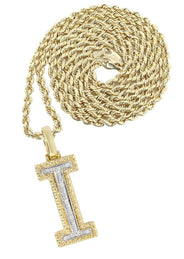 Diamond 10K Yellow Gold Letter "I" Necklace | Appx. 12.7 Grams