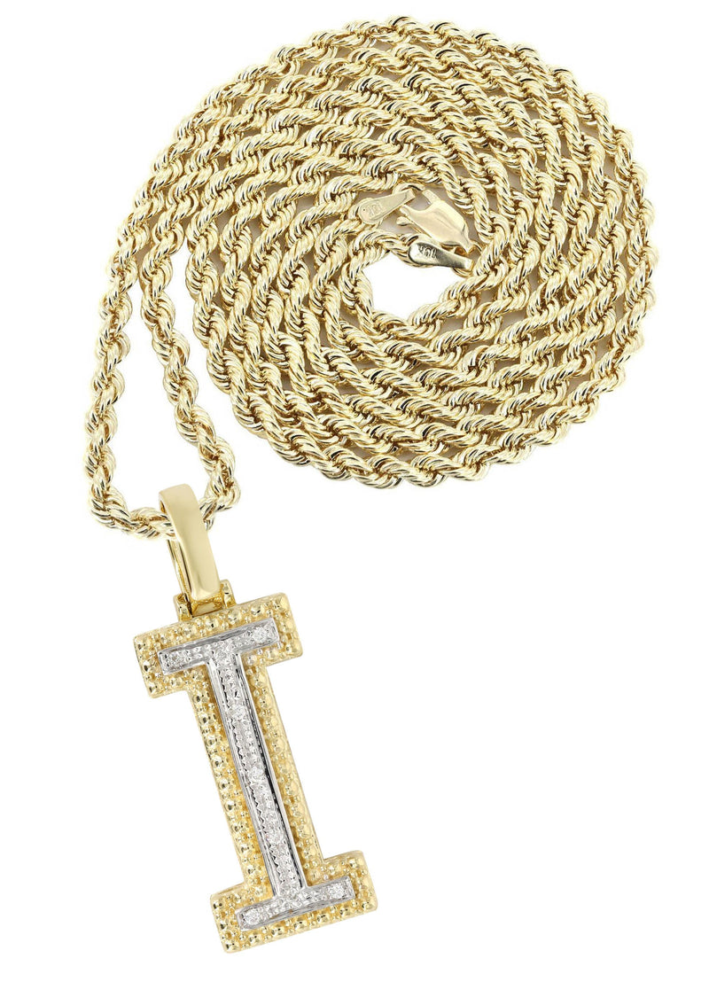 Diamond 10K Yellow Gold Letter "I" Necklace | Appx. 12.7 Grams