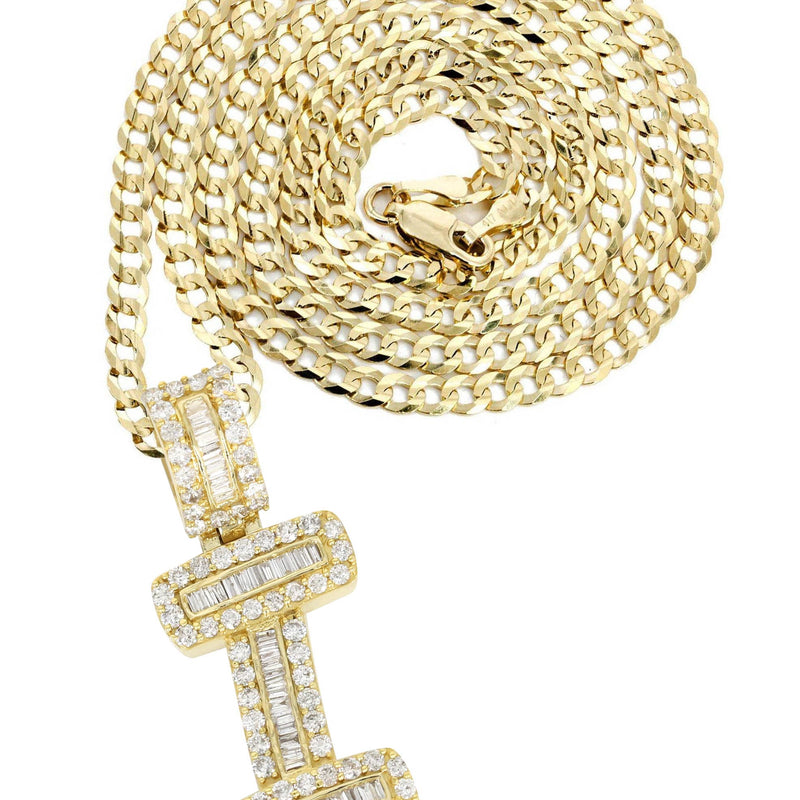 14K Yellow Gold Letter "I" Baguette Diamond Necklace | 2.17 Carats