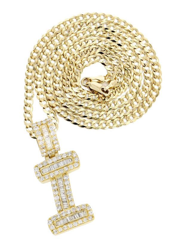 14K Yellow Gold Letter "I" Baguette Diamond Necklace | 2.17 Carats