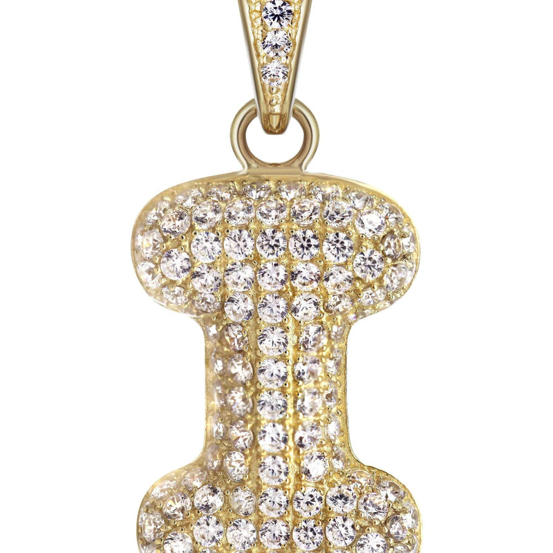 10K Yellow Gold Bubble Letter "I" CZ Necklace | Appx. 12.6 Grams