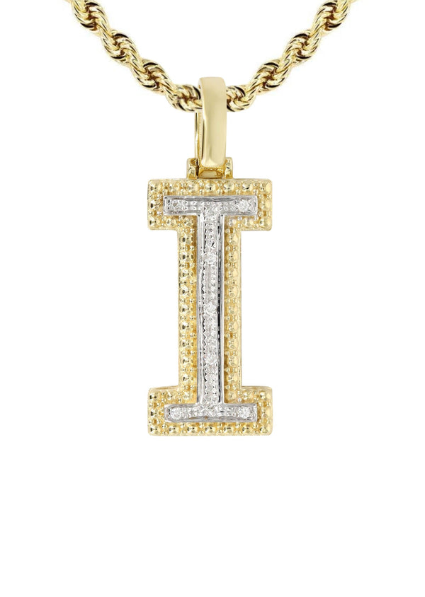 Diamond 10K Yellow Gold Letter "I" Necklace | Appx. 12.7 Grams