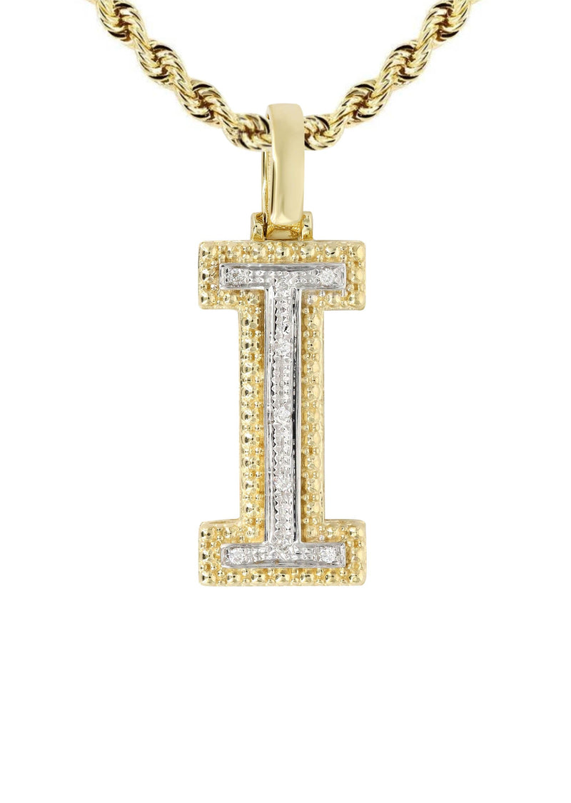 Diamond 10K Yellow Gold Letter "I" Necklace | Appx. 12.7 Grams