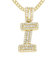 14K Yellow Gold Letter "I" Baguette Diamond Necklace | 2.17 Carats