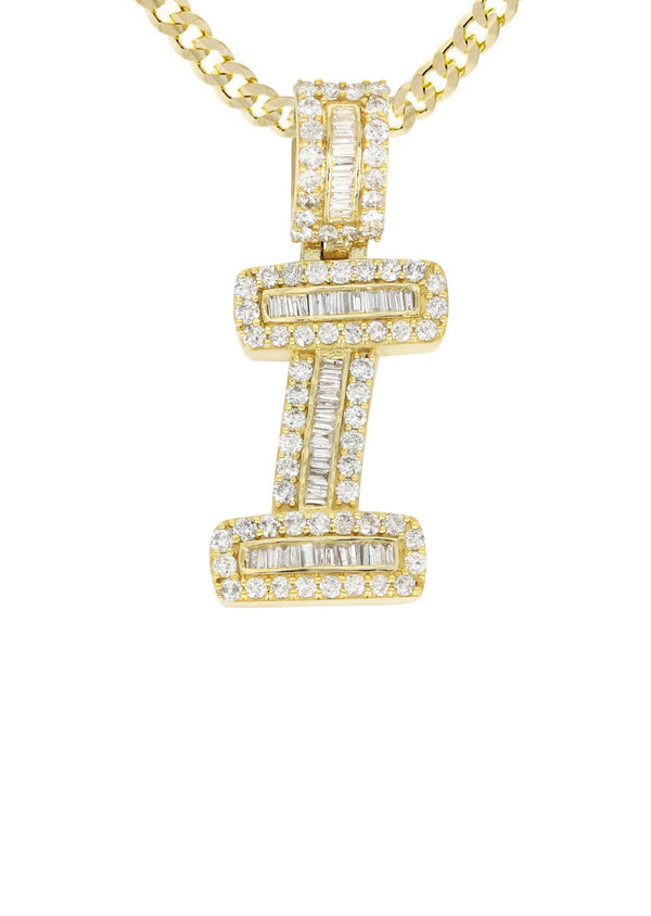 14K Yellow Gold Letter "I" Baguette Diamond Necklace | 2.17 Carats