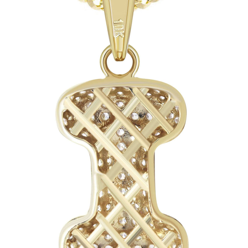 10K Yellow Gold Bubble Letter "I" CZ Necklace | Appx. 12.6 Grams