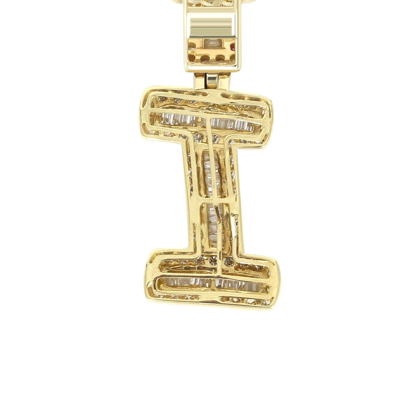 14K Yellow Gold Letter "I" Baguette Diamond Necklace | 2.17 Carats
