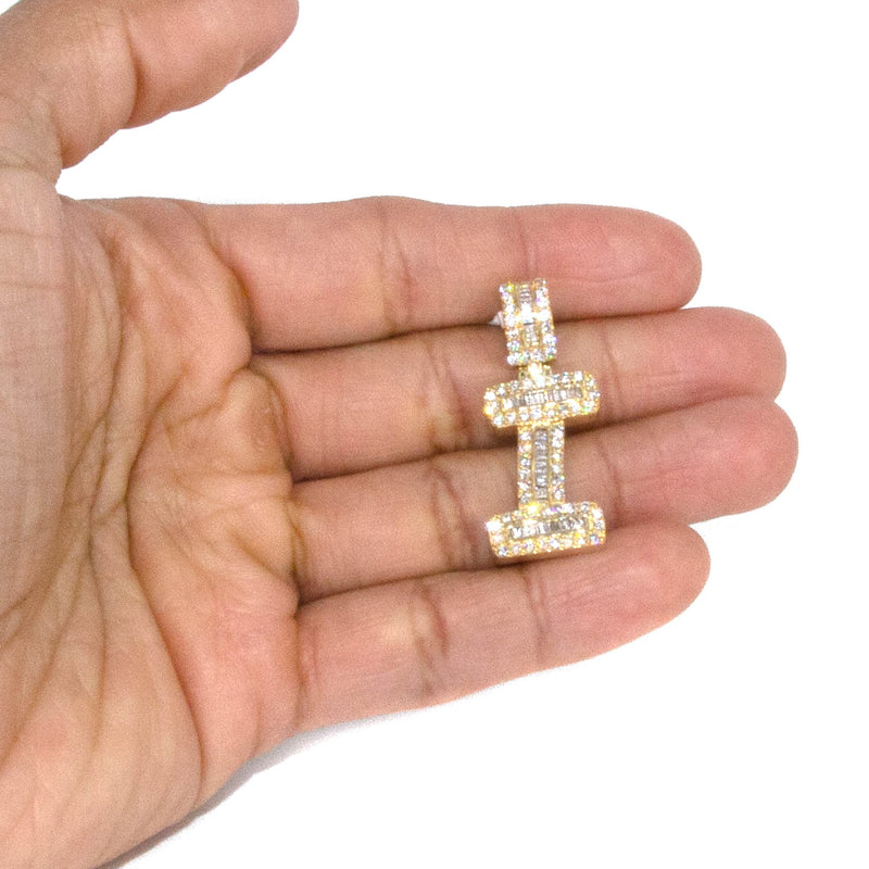 14K Yellow Gold Letter "I" Baguette Diamond Necklace | 2.17 Carats