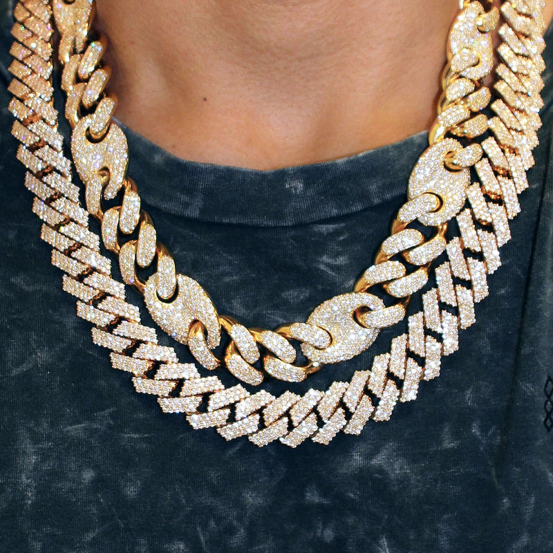 Diamond Miami Cuban Link Chain ( 17 MM ) & Gucci Puff Cuban Chain ( 18 MM) Bundle