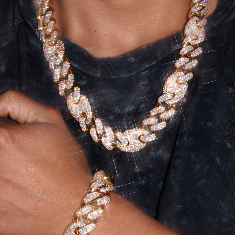 Diamond Gucci Puff Cuban Chain & Bracelet ( 18 MM )