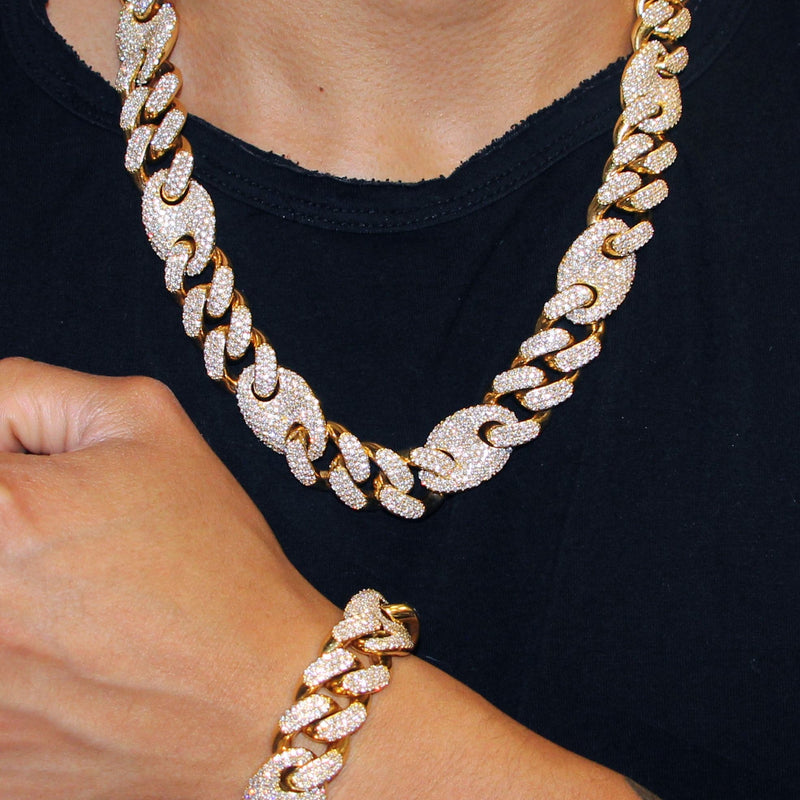 Diamond Gucci Puff Cuban Chain & Bracelet ( 18 MM )