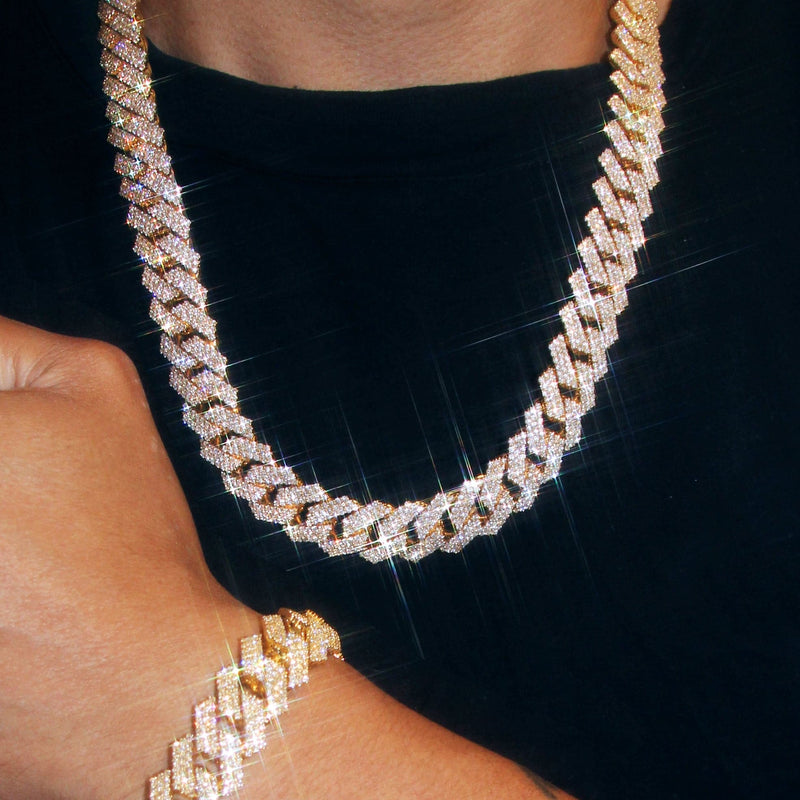 Diamond Miami Cuban Link Chain & Bracelet ( 17 MM )