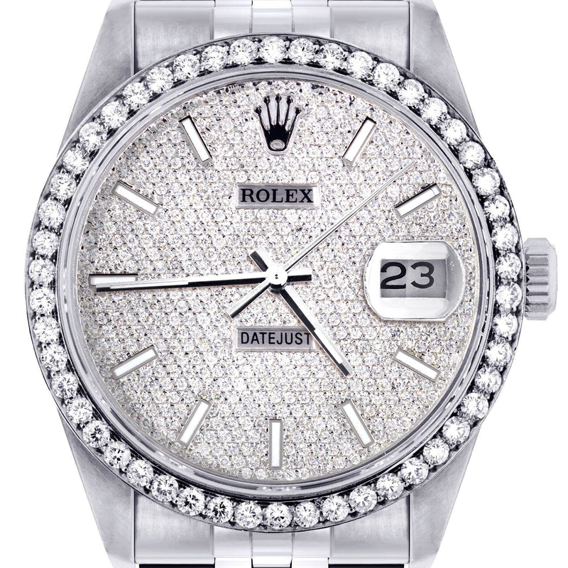 Diamond Mens Rolex Datejust Watch 16200  | 36MM | Full Diamond Dial | Jubilee Band