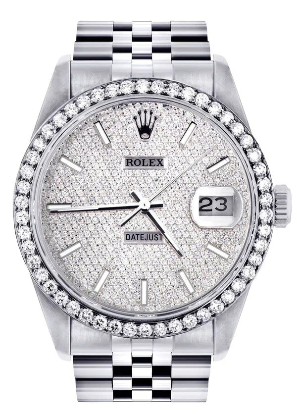 Diamond Rolex Datejust Watch 16200 | 36MM | Full Diamond Dial | Stainless Steel | Jubilee Band