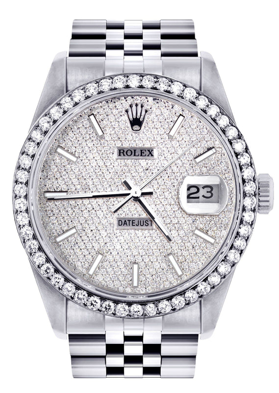 Diamond Mens Rolex Datejust Watch 16200  | 36MM | Full Diamond Dial | Jubilee Band