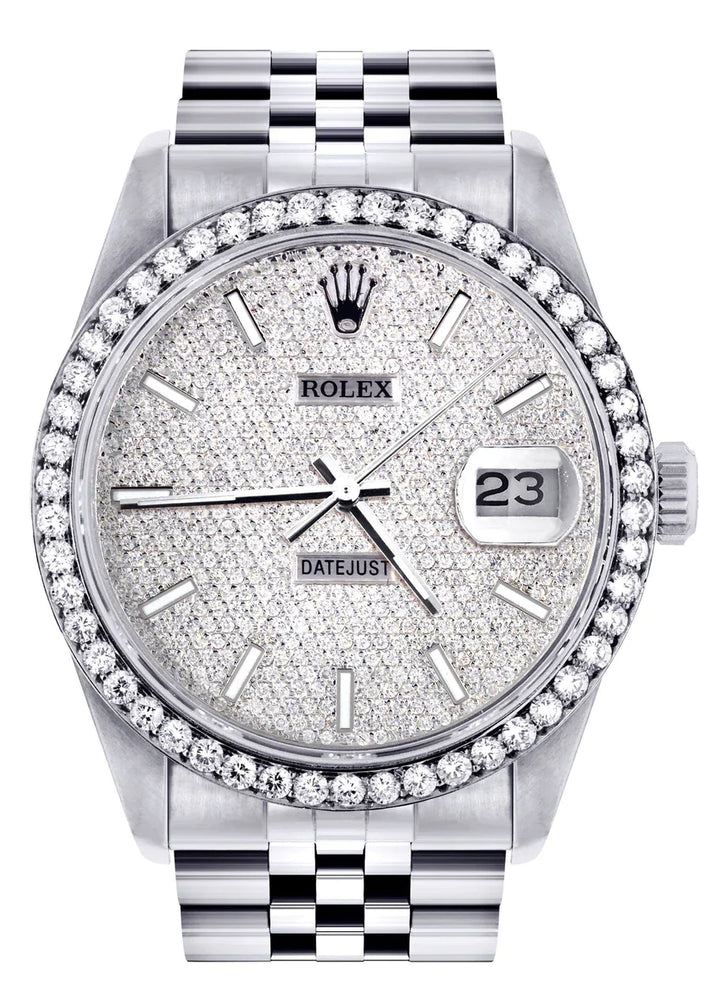 Diamond Mens Rolex Datejust Watch 16014| 36MM | Full Diamond Dial | Jubilee Band