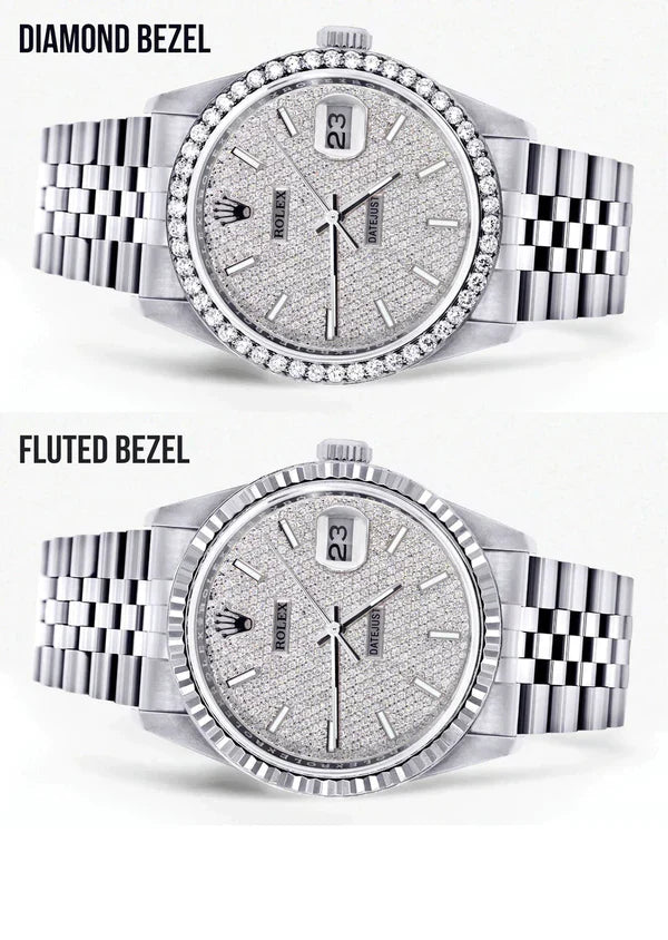 Diamond Rolex Datejust Watch 16200 | 36MM | Full Diamond Dial | Stainless Steel | Jubilee Band