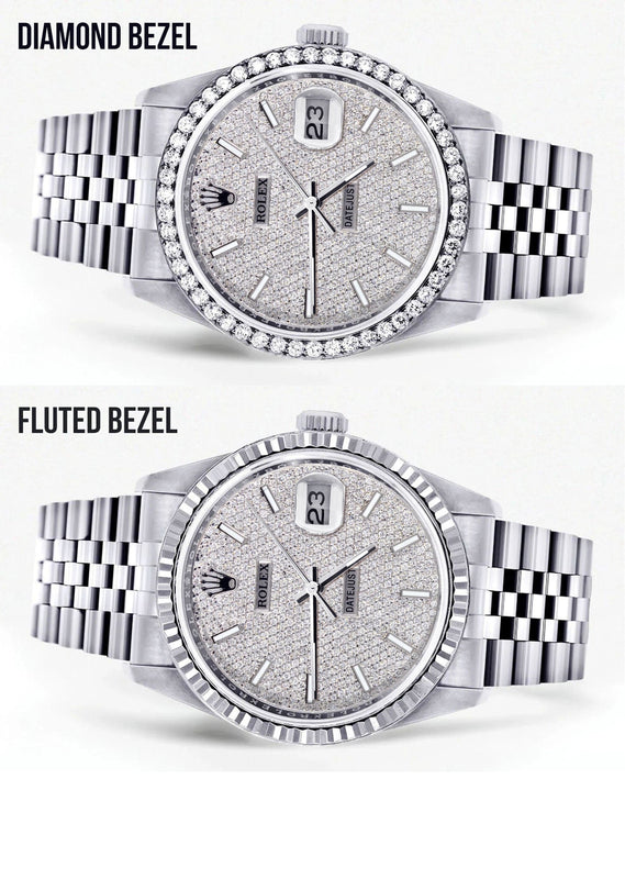 Diamond Mens Rolex Datejust Watch 16200  | 36MM | Full Diamond Dial | Jubilee Band