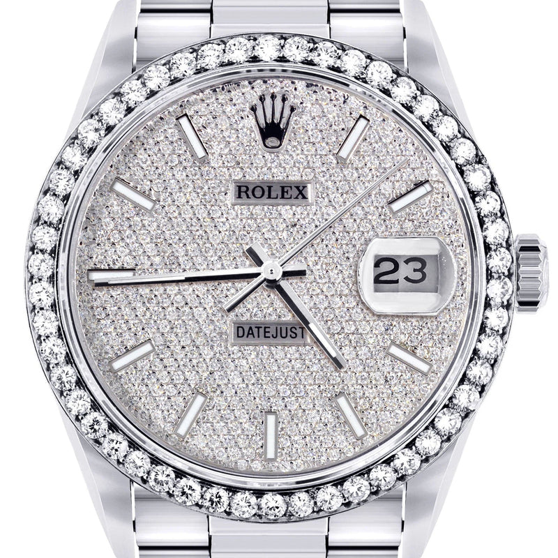 Diamond Mens Rolex Datejust Watch 16200  | 36MM | Full Diamond Dial | Oyster Band