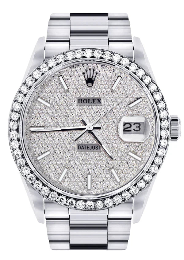 Diamond Rolex Datejust Watch 16200 | 36MM | Full Diamond Dial | Stainless Steel | Oyster Band