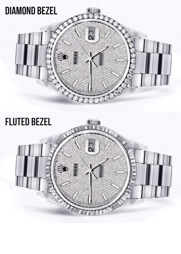 Diamond Rolex Datejust Watch 16200 | 36MM | Full Diamond Dial | Stainless Steel | Oyster Band