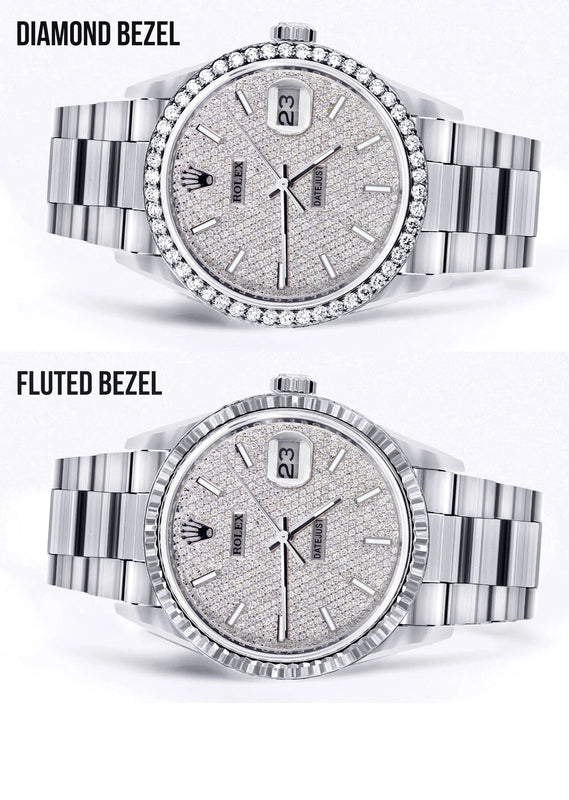 Diamond Mens Rolex Datejust Watch 16200  | 36MM | Full Diamond Dial | Oyster Band