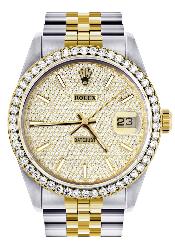 Diamond Gold Rolex Datejust Watch 16233 | 36MM | Full Diamond Dial | Stainless Steel | Jubilee Band