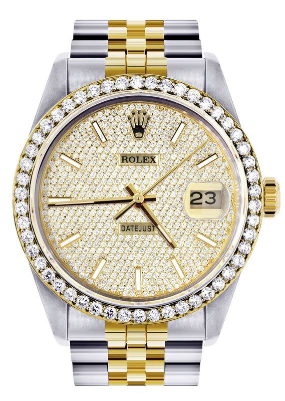 Diamond Gold Rolex Watch For Men 16233 | 36MM | Full Diamond Dial | Jubilee Band