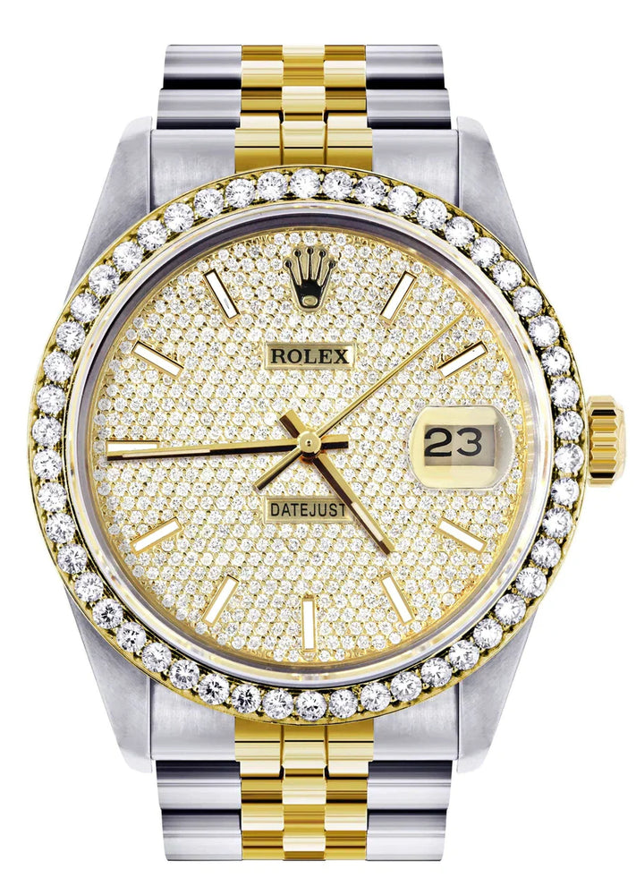 Diamond Gold Rolex Watch For Men 16013 | 36MM | Full Diamond Dial | Jubilee Band