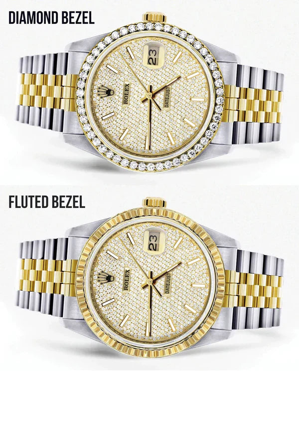 Diamond Gold Rolex Datejust Watch 16233 | 36MM | Full Diamond Dial | Stainless Steel | Jubilee Band