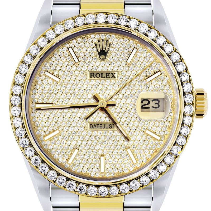 Diamond Gold Rolex Watch For Men 16233 | 36 MM | Full Diamond Dial | Oyster Band
