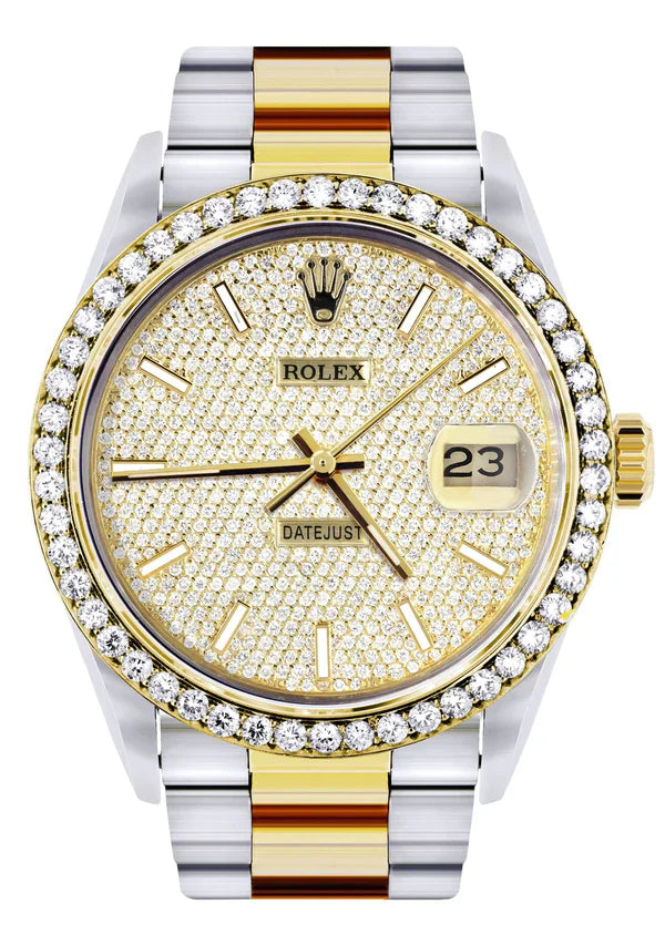 Diamond Gold Rolex Datejust Watch 16233 | 36MM | Full Diamond Dial | Stainless Steel | Oyster Band