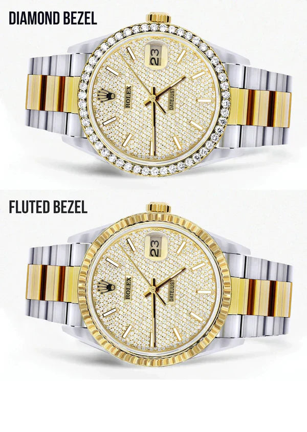 Diamond Gold Rolex Datejust Watch 16233 | 36MM | Full Diamond Dial | Stainless Steel | Oyster Band