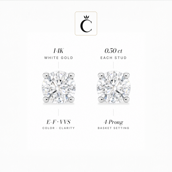 1 ctw Round Lab-Grown Diamond Stud Earrings - Creme de la Creme