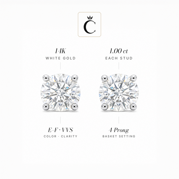 2 ctw Round Lab-Grown Diamond Stud Earrings - Creme de la Creme